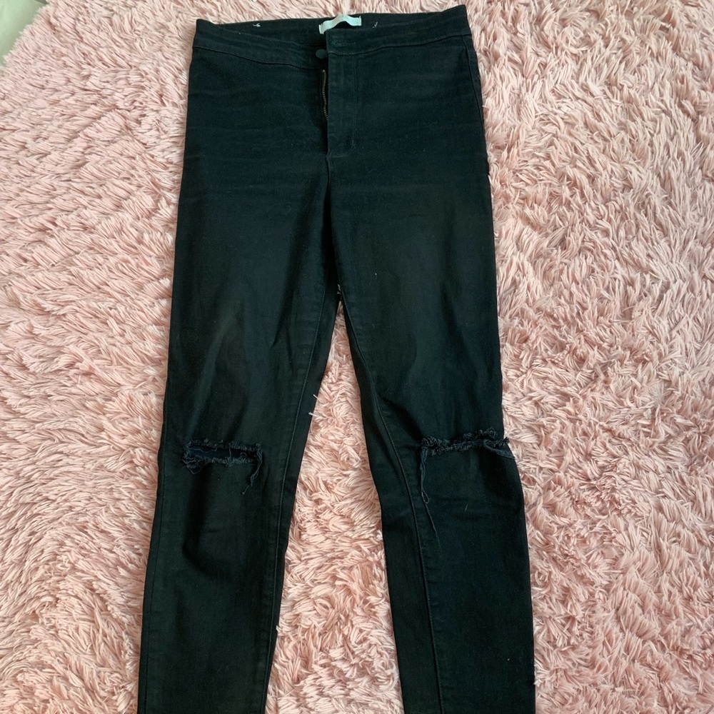 High Wasted Black Jeans w/ Slits on knees